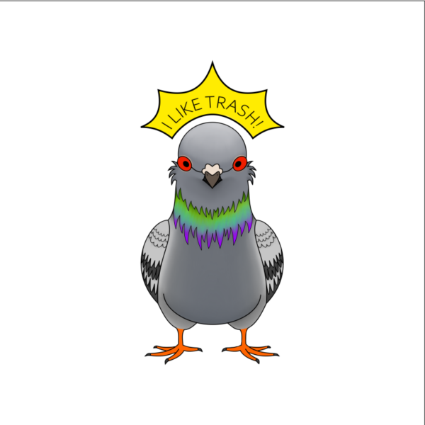 Trash pigeon. I like trash. Trashy. Cute pigeon. Sticker.